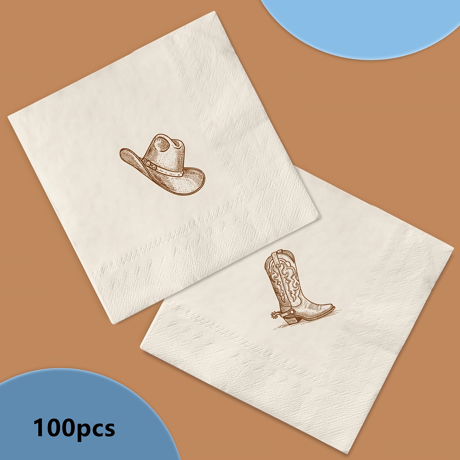 TEMU 60/100 serviettes de cocktail Western Cowboy, serviettes en papier pour boissons motif chapeau de cowboy vintage et bottes de cowboy, décoration