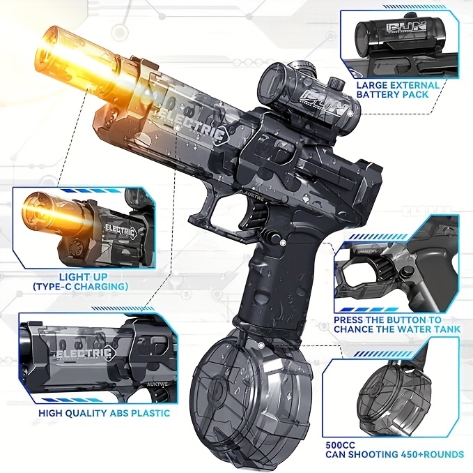 Electric Water Gun - All-Season Fun with LED Flame, Summer Party Toy for Boys and Girls, Perfect Gift for Holidays & Birthdays