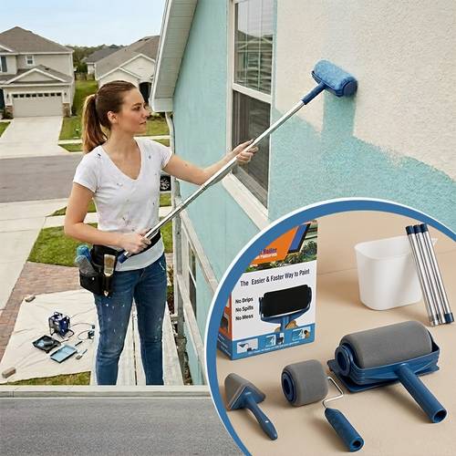 6pcs set paint roller kit with pole professional paint roller paint roller with tray and accessories set roller painting tools your room in minutes