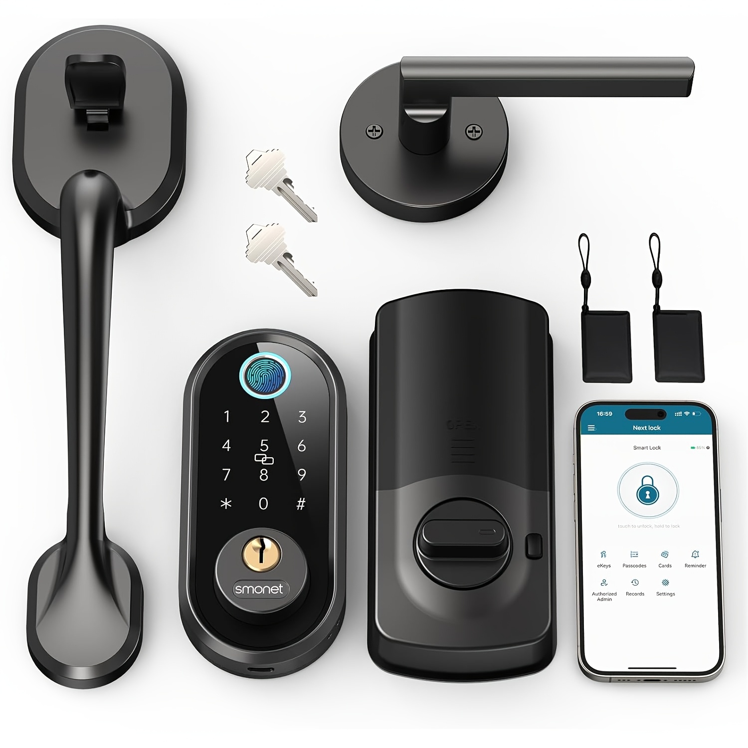 TEMU Smonet Front Door Lock Handle Set, Fingerprint Keyless Entry Digital Keypad Deadbolt Lock With Electronic Handle For Home Exterior Front Doors