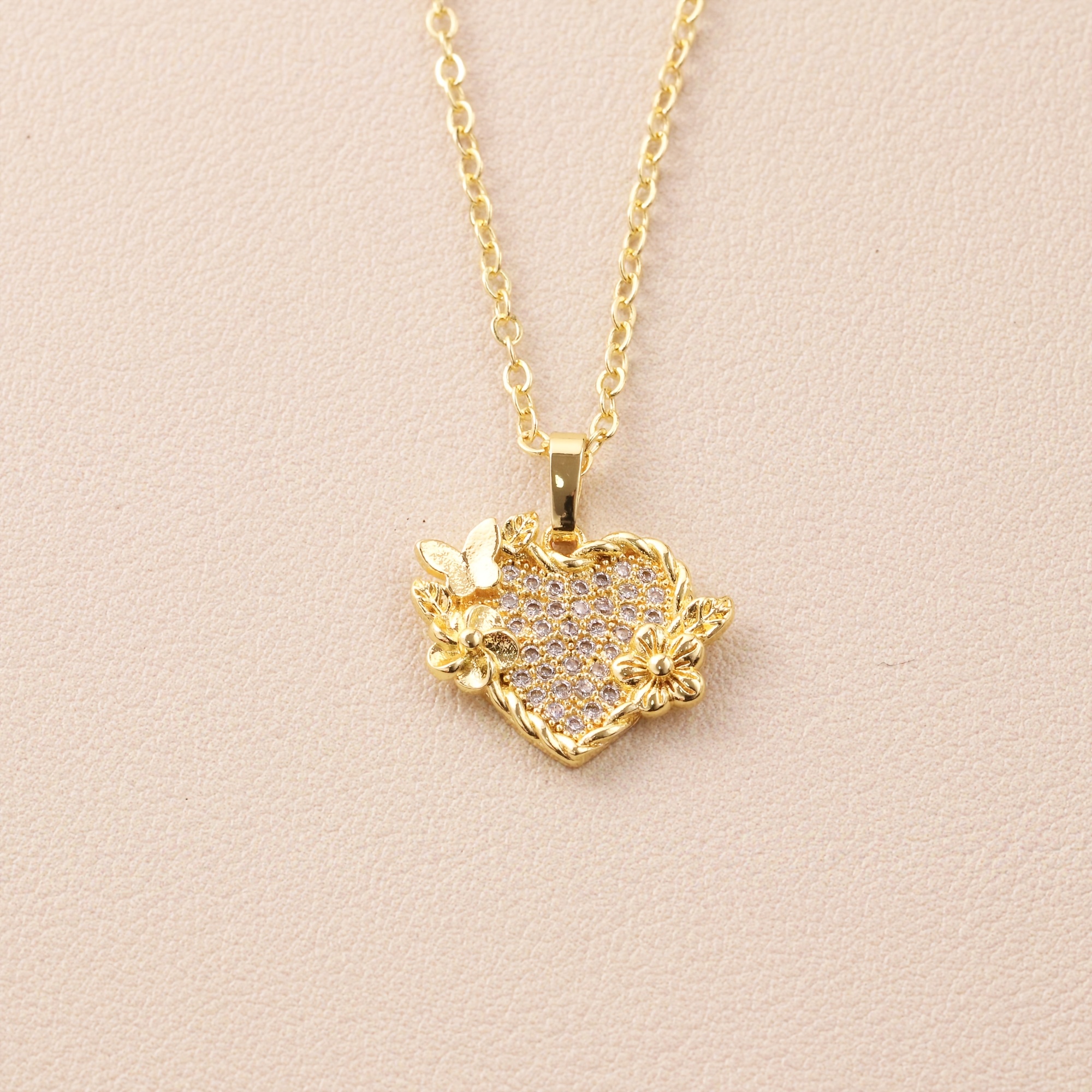 Butterfly & Flower Heart-Shaped Jewelry Set, 2pcs