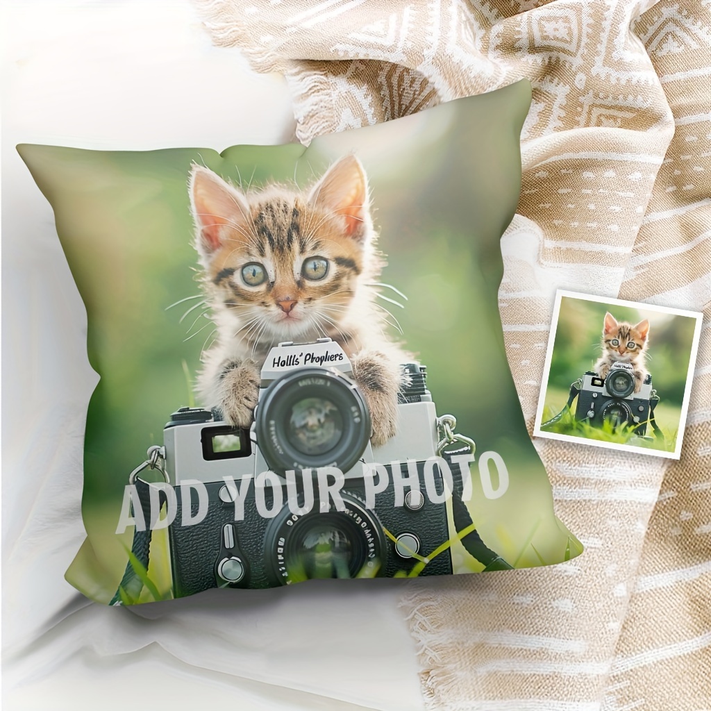 

1pc Customized Photos Decorative Short Plush Pillow Cover, Single Sided Printing18×18inch