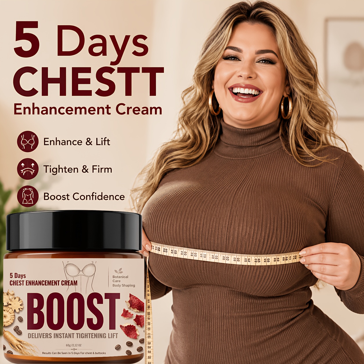 Bust Firming Cream for Women - Enriched with GINSENG And Caffeine, Provides 24-Hour Hydration for The Bust, Creating Softer And Smoother Skin, Improving Sagging Breasts, Get Secondary Breast Development Own Perfect Bust Tones, Suitable for The Bust