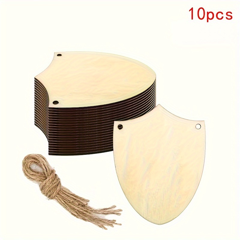 Image of 10pcs Unfinished Wooden For Diy Crafts - Versatile Decorations & Gift Tags, , Paper Cutouts
