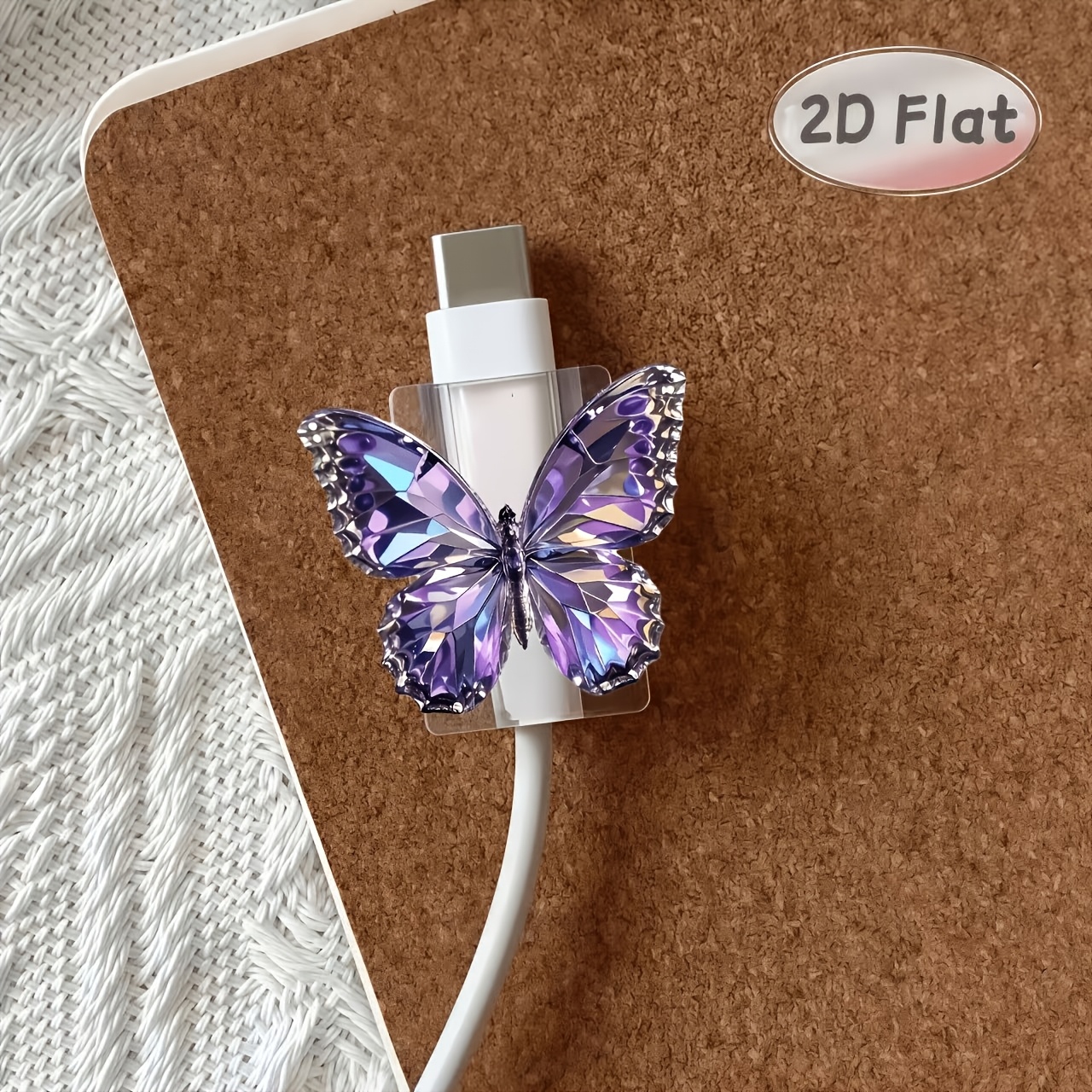 TEMU 2d Flat 1pc Amethyst Picture Data Cable Protector, Anti-breakage, Type- Phone Data Cable Protector, Beautiful And Durable (without Electricity).