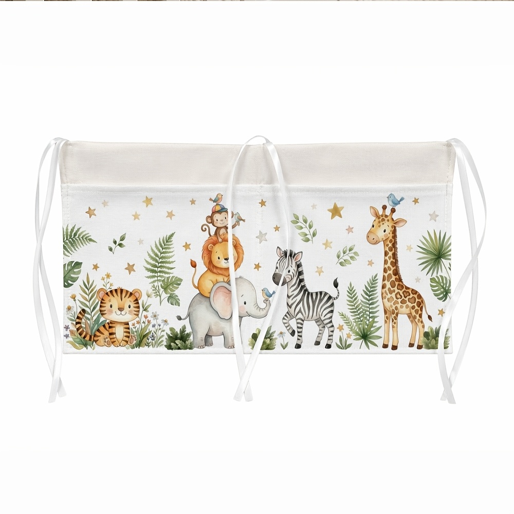 TEMU 1pc Rangement de 2 Poches - Tissu Portable Léger, Motif Éléphant Lion Zèbre, Compatible avec les Poussettes et les Lits de Bébé | Tapis ,