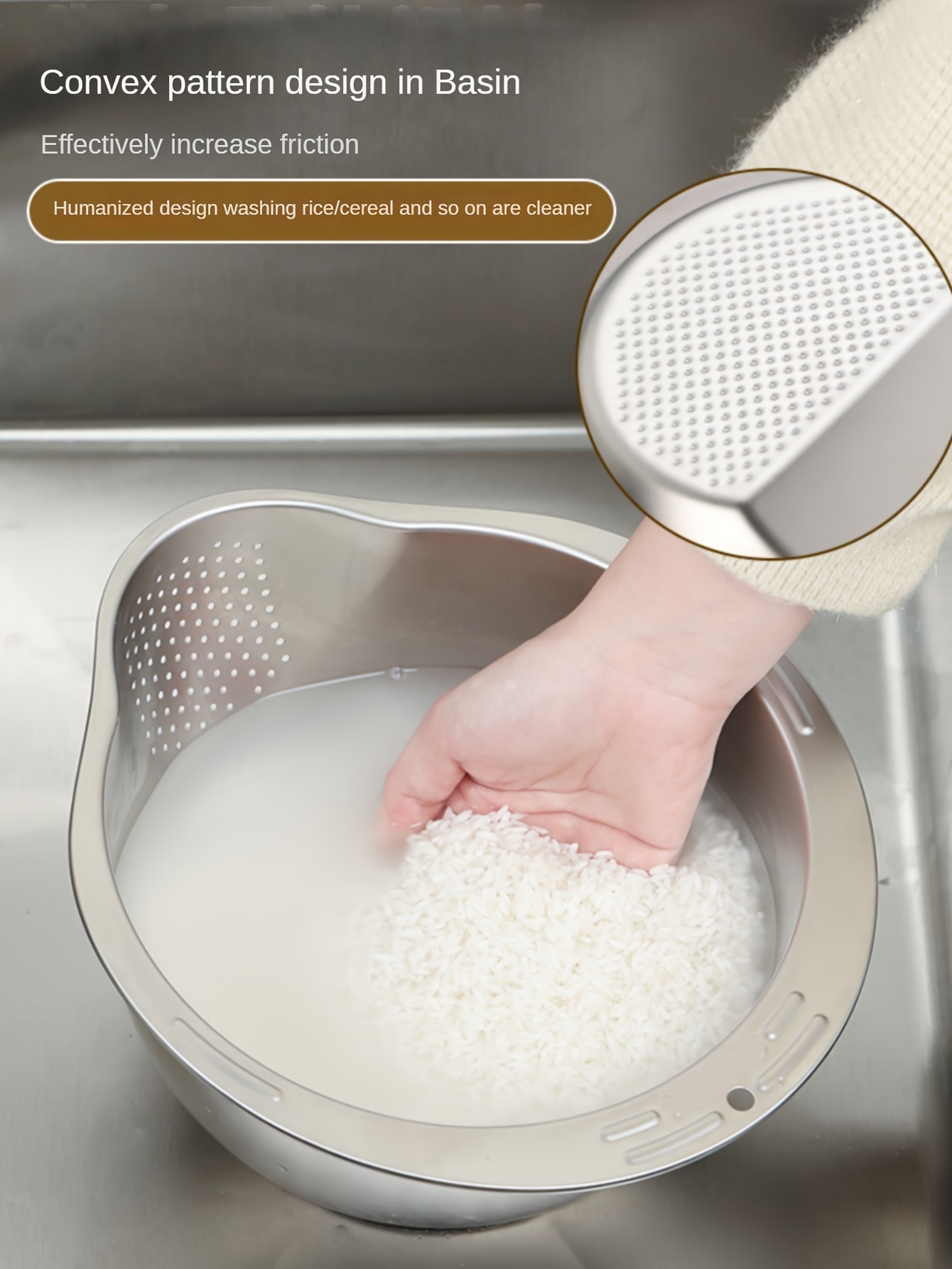 stainless steel draining basket a magical tool for washing rice rinsing fruits and draining water   designed for household kitchen use details 7