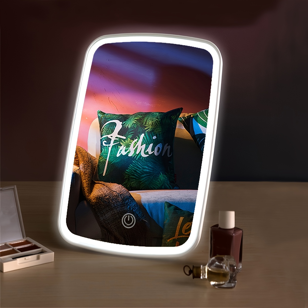 Oglindă de machiaj LED portabilă cu control tactil, 3 moduri de iluminare, luminozitate reglabilă - Design elegant, potrivită pentru retușuri în mișcare, portabilă, lumină caldă și albă, cu tematică de personaje, oglindă de machiaj LED portabilă, oglindă de toaletă iluminată de dimensiuni mari, esențiale pentru călătorie