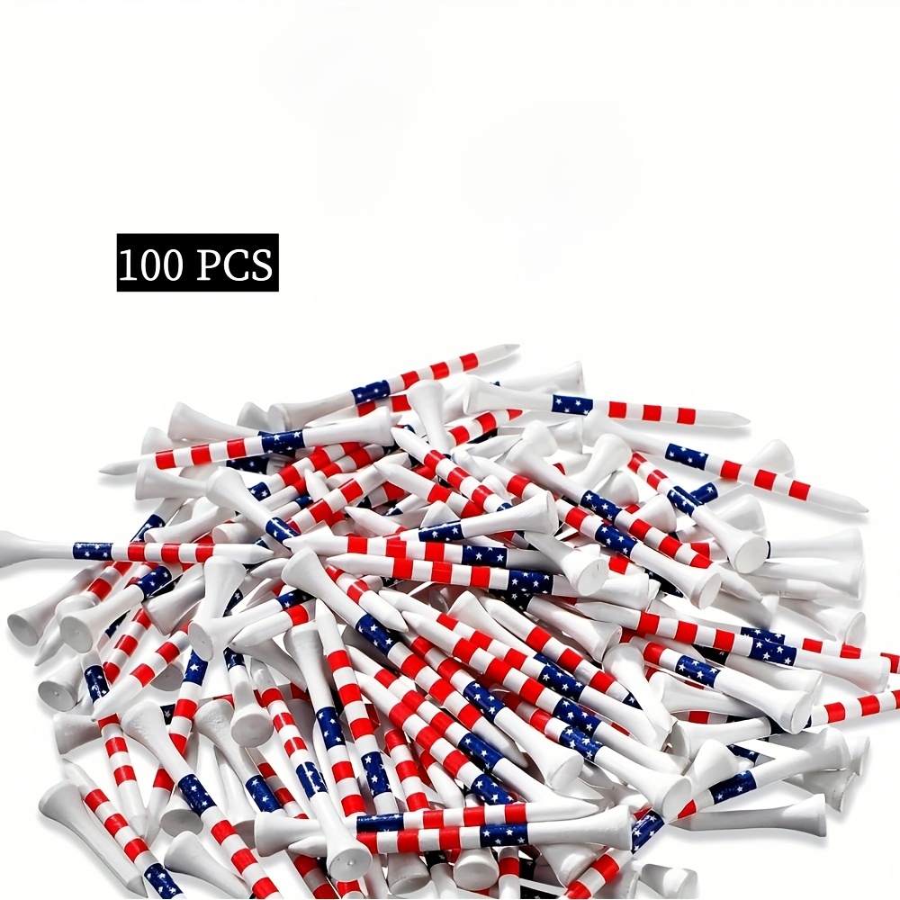 TEMU 50/100pcs 3-1/4" American Flag Golf Tees Wood Patriotic Golf Tees Usa Stars And Stripes Golfing Tees Reduce And Friction For Men Women Golf Balls Game Professional Length, Usa , Wooden Golf Tees