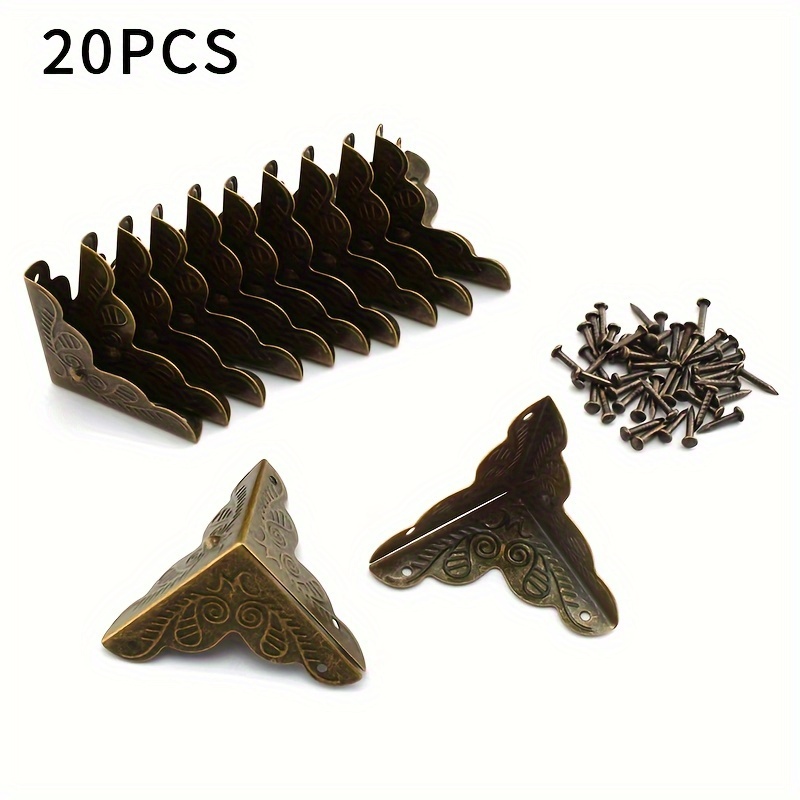 

20-piece Antique Bronze Box Corner Protectors, 1" Triangular Rattan Carved Metal Edge Guards For Wooden, Jewelry & Gift Boxes - Lead-free
