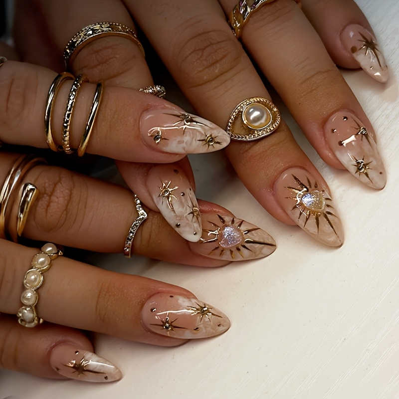 24pcs French Almond Nail Exquisite Long Style Wearable Nails Suitable For Women And