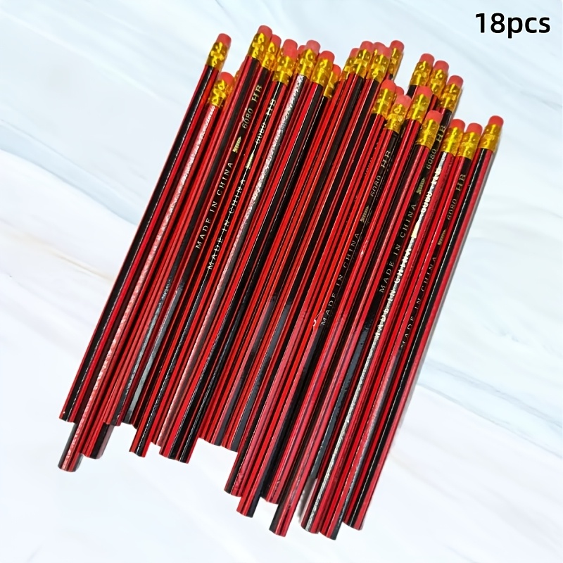 TEMU 18pcs Wooden Hb Pencil Set With Eraser, For Writing, Drawing, Sketching - 0.5mm Lead, Red And Black, Suitable For School, Office, Art Supplies,
