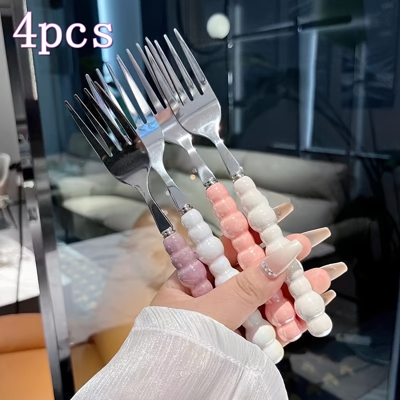 

4pcs Stainless Steel Flatware Set, Luxurious Handle Forks, Elegant Design, For Dining & , Ideal Housewarming & Wedding Gift