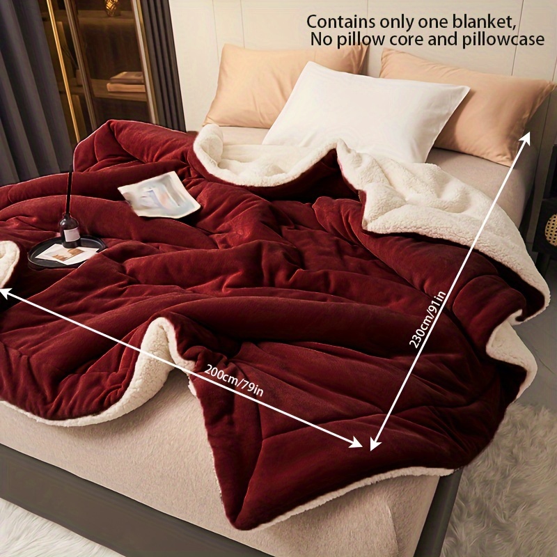 TEMU Simple 1pc Wine -layer Milk Fleece Lamb Fleece Stitched Blanket Casual Throw Blanket Nap Blanket