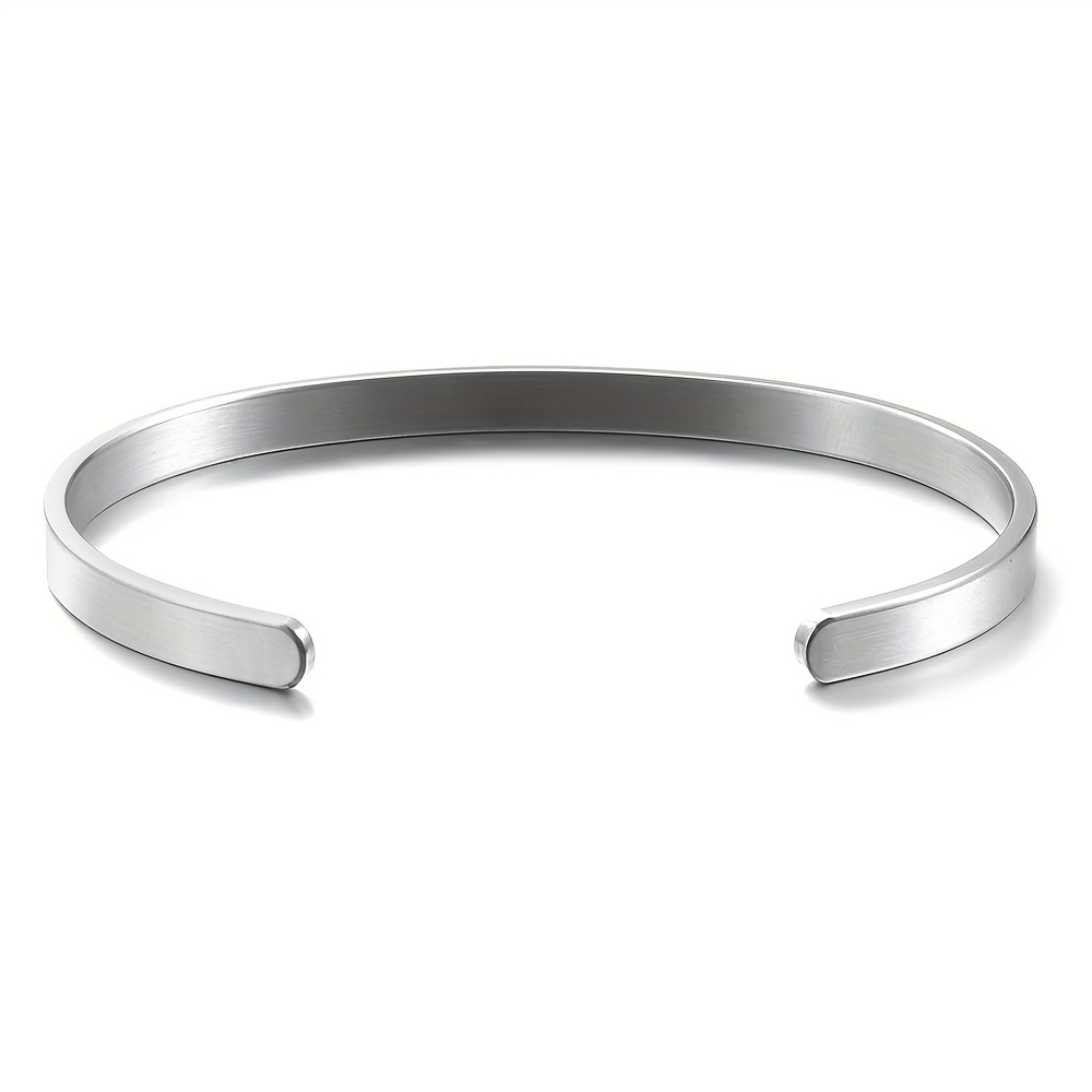Custom Stainless Steel Open Bangle, 5mm Brushed Matte Bangle, Personalized Text, Date, , Name, Couple Bracelet, Black, Golden, Rose Golden, Silvery