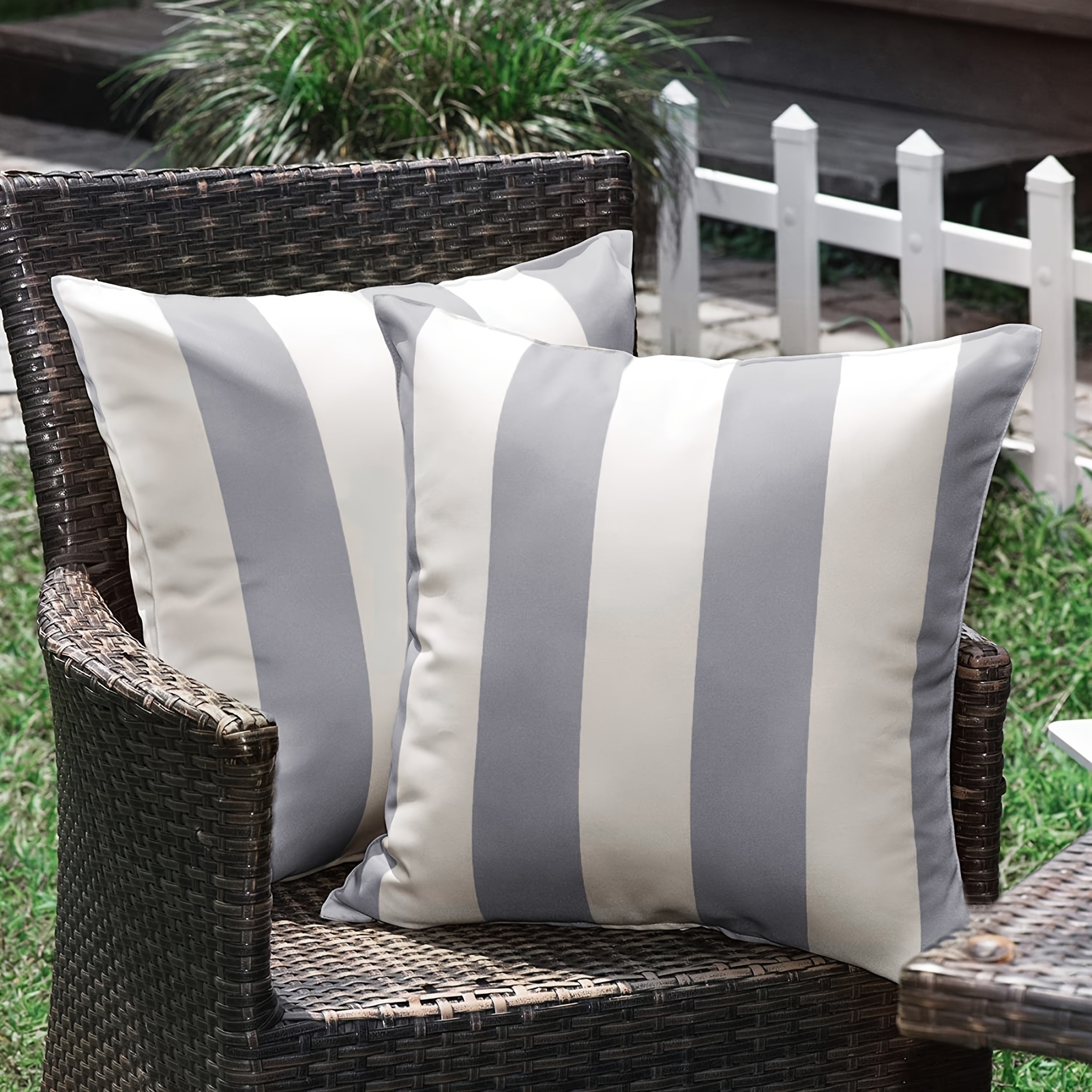 

Outdoor Striped Waterproof Pillow Covers - Set Of 2, 18x18 Inches, Zipper Closure, Suitable For Tents, Gardens, And Patio Furniture