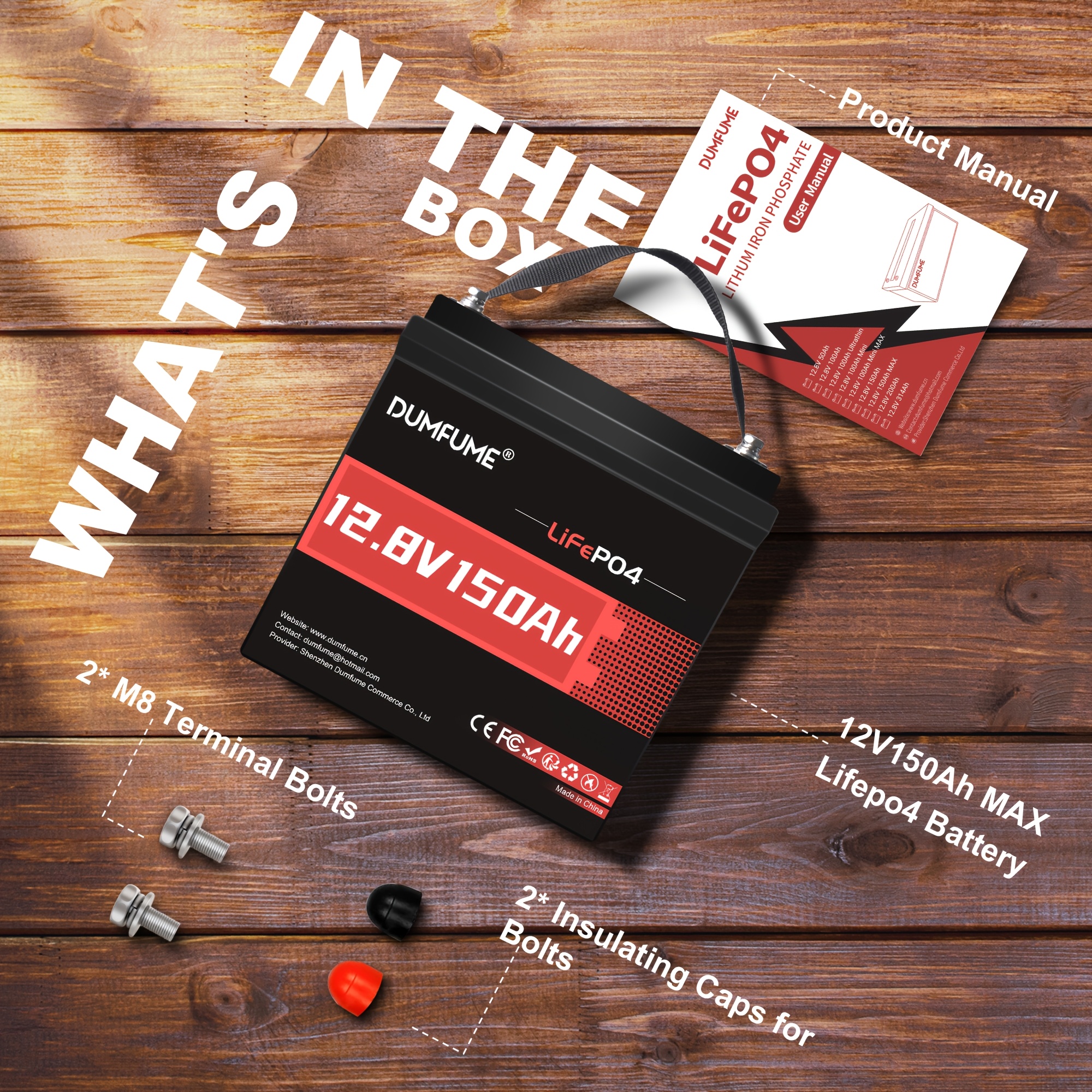 TEMU 12v 150ah Max Lifepo4 Battery, Deep Cycle Rechargeable Lithium Battery, Built-in 100ah Bms, Long Service Life, High Power, Very Suitable For Rv,