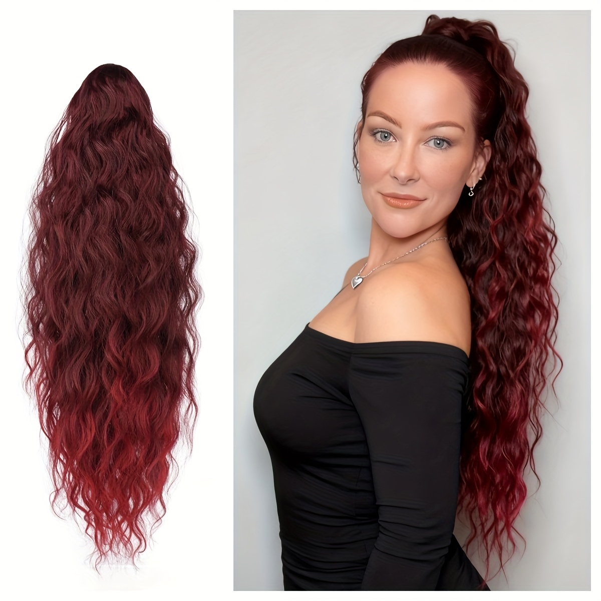 Image of 28inch Long Wavy Curly Synthetic Braid Hair Extension Ponytail With Claw Clip | Elegant Hair Ornament For Women, Suitable For Halloween, Christmas, And Daily Wear