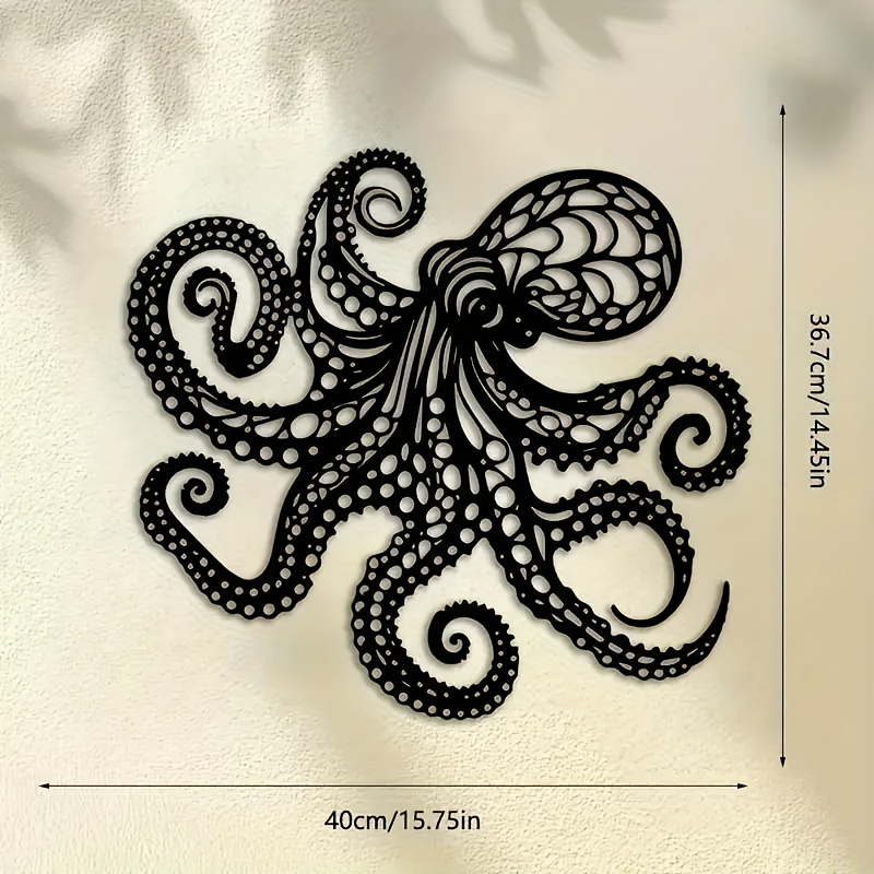 TEMU 1pc Extra Large Metal Octopus Wall Decor - Gothic Victorian Style With Laser-cut , Black Nautical Bathroom/ Living Room/ Office Decoration -