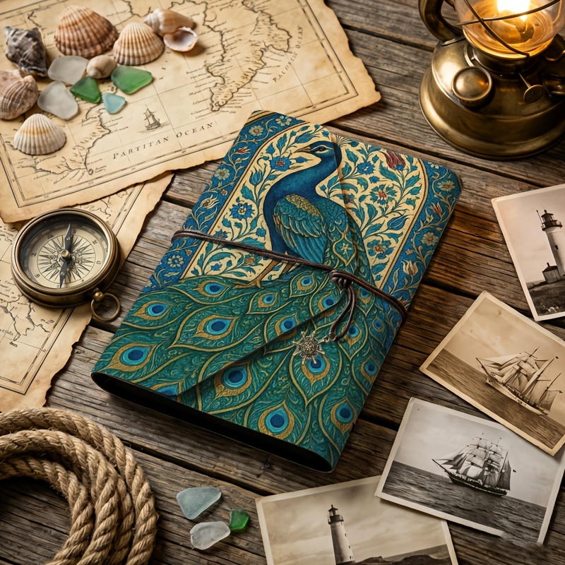 TEMU Peacock, Decorative Arch 40-sheet A5 Self-stick Album - Scratch-resistant Hard Cover