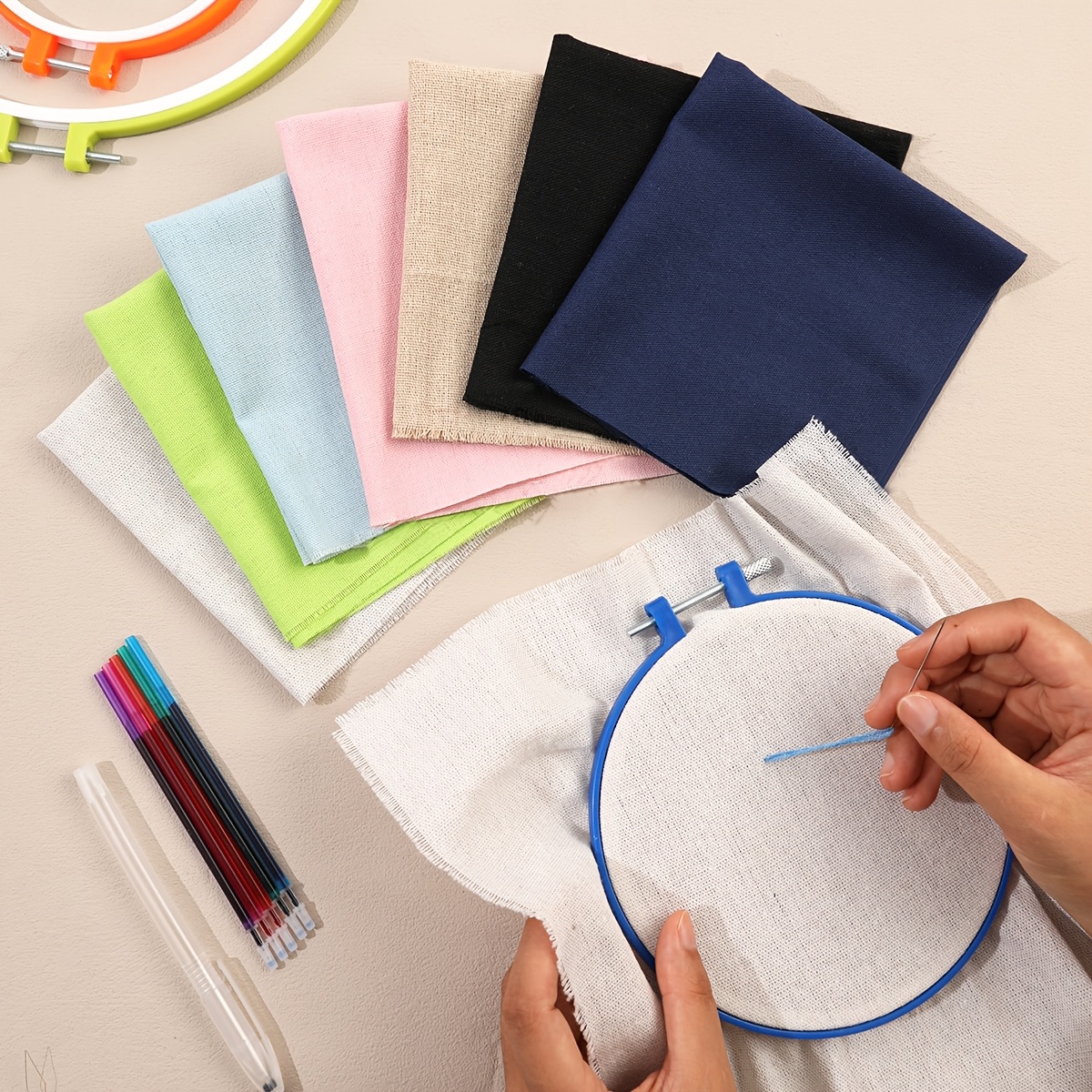 Embroidery Fabric Set, 3/7pcs 30x30cm, 7 Colors