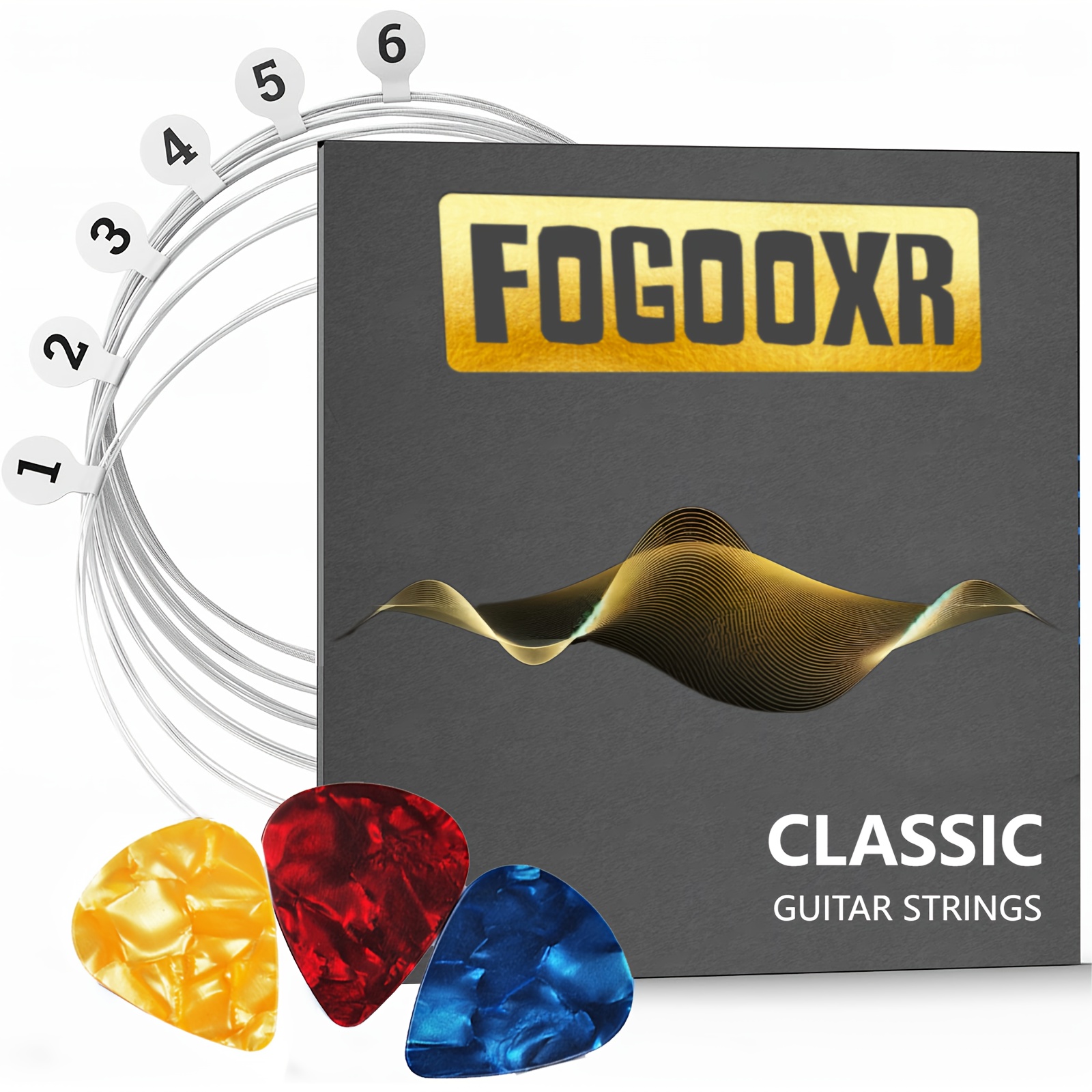 TEMU Premium Nylon Classical Guitar Strings Set - 6 Smooth & Durable Fully Coated Strings With 3 Picks For , For Concert Performance