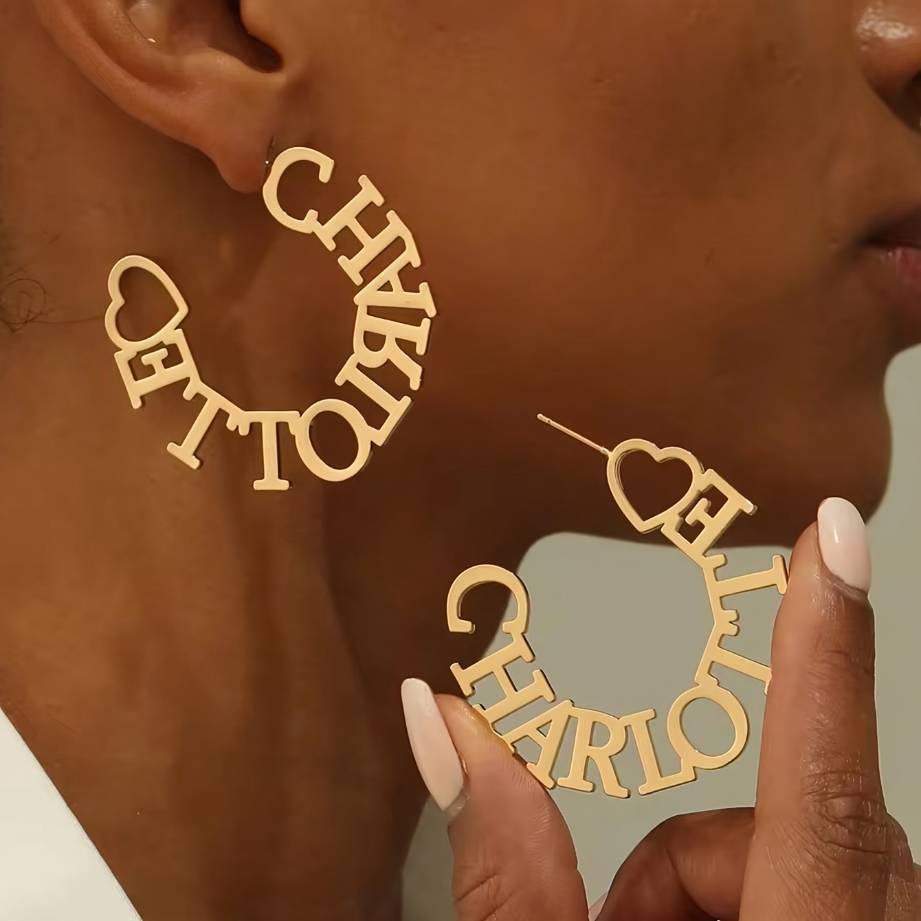 Custom 2pc Stainless Steel 18K Plated Name Hoop Earrings