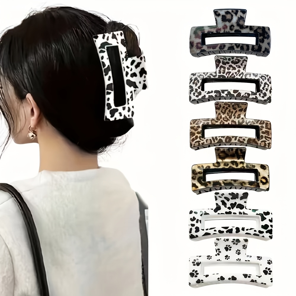 TEMU 6pcs Leopard Hair Clips, Women Frosted Leopard Print Seamless Fluffy Hair Clips For The Back Of , Multiple Colors Available, Strong And Not Easy