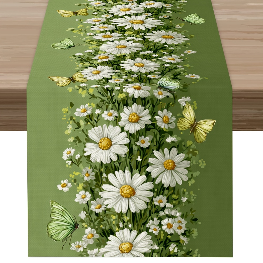 TEMU 1pc, Pattern Printed Table Flag, Latest Spring Summer Table Flag, Fresh Country Style, Printed Tablecloth Table Flag, Exquisite Vibrant Greenery