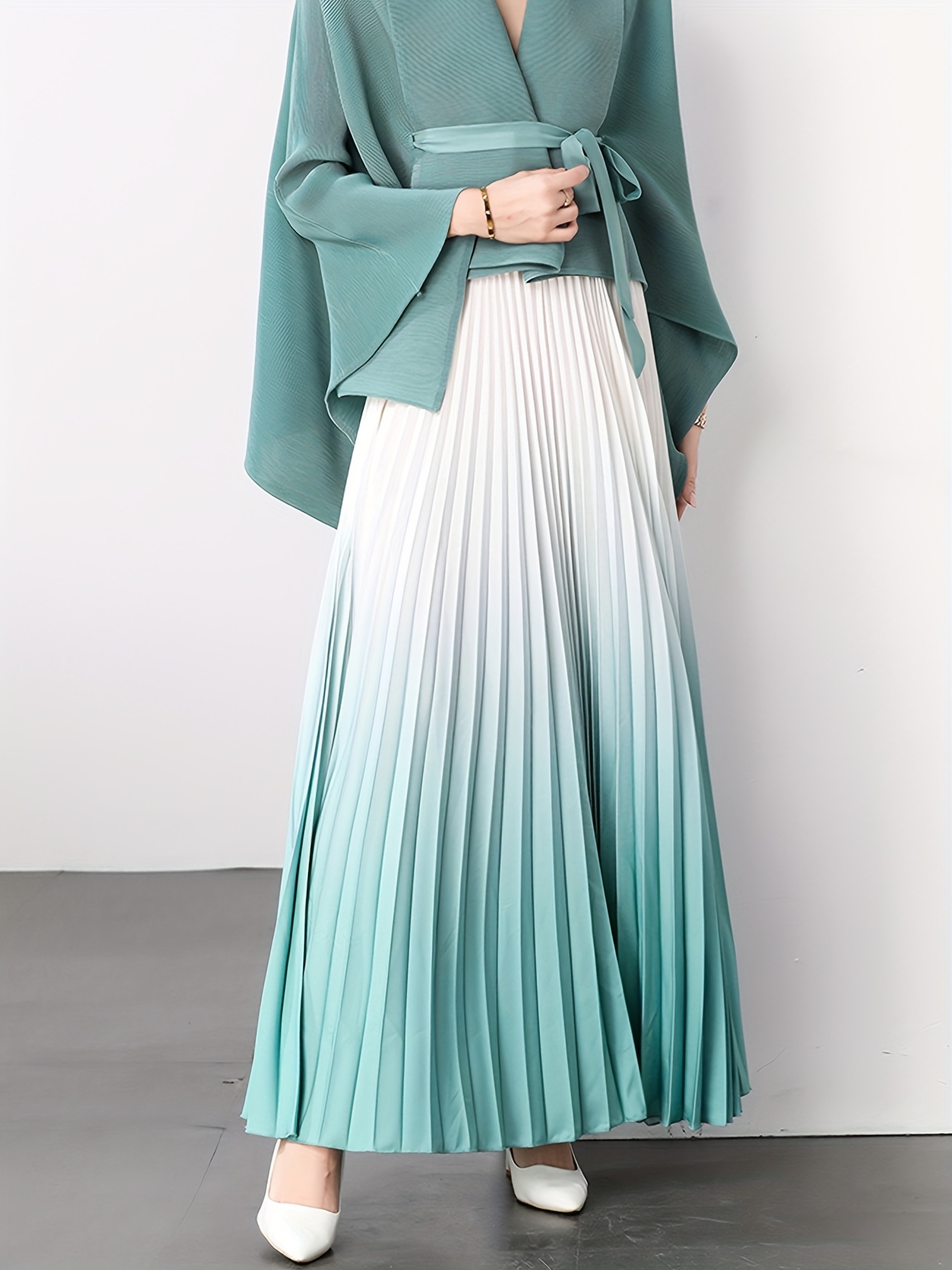 elegant pleated midi skirt women vibrant gradient design Temu