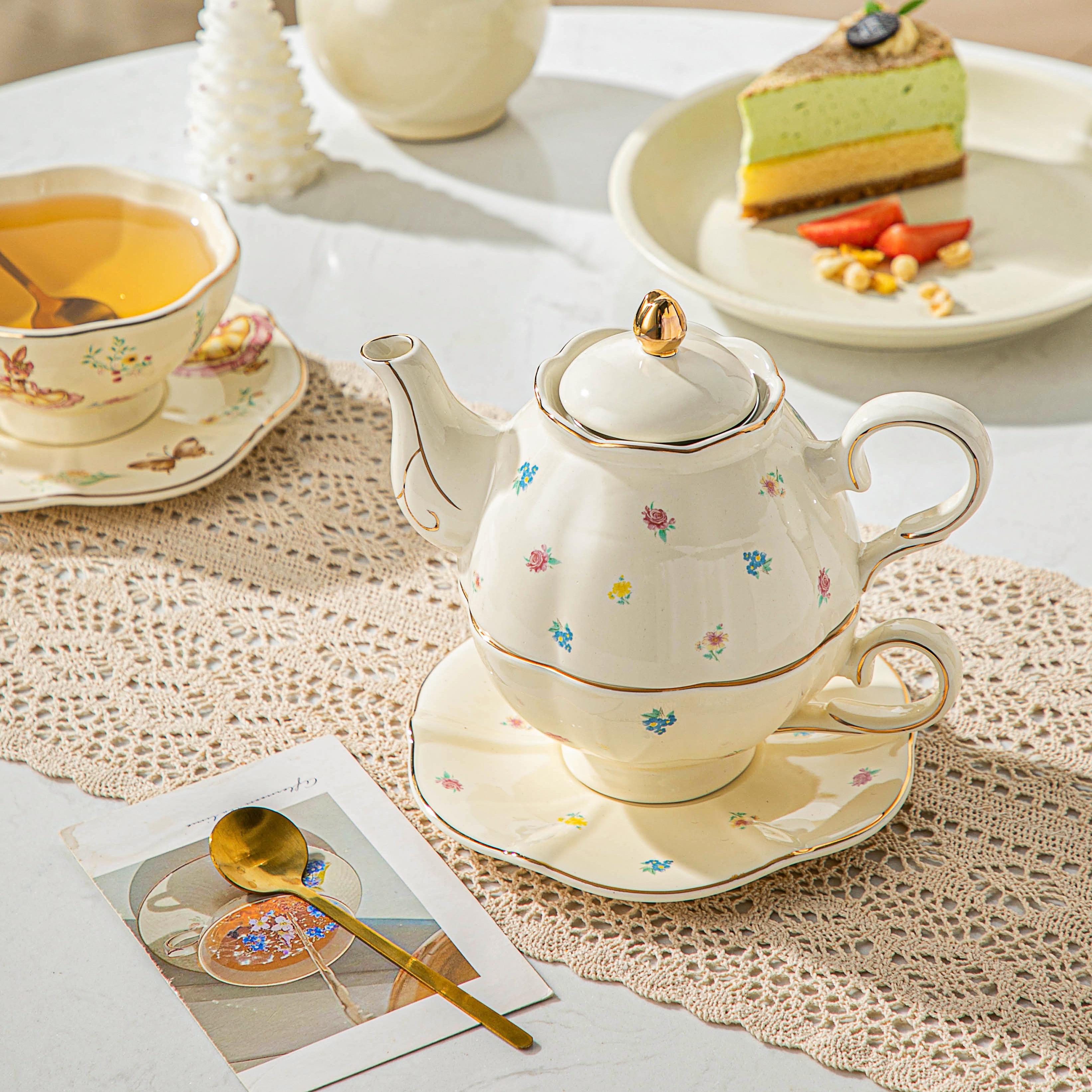1set 22oz tea kettle 9oz tea cup saucer one person ceramic - Temu