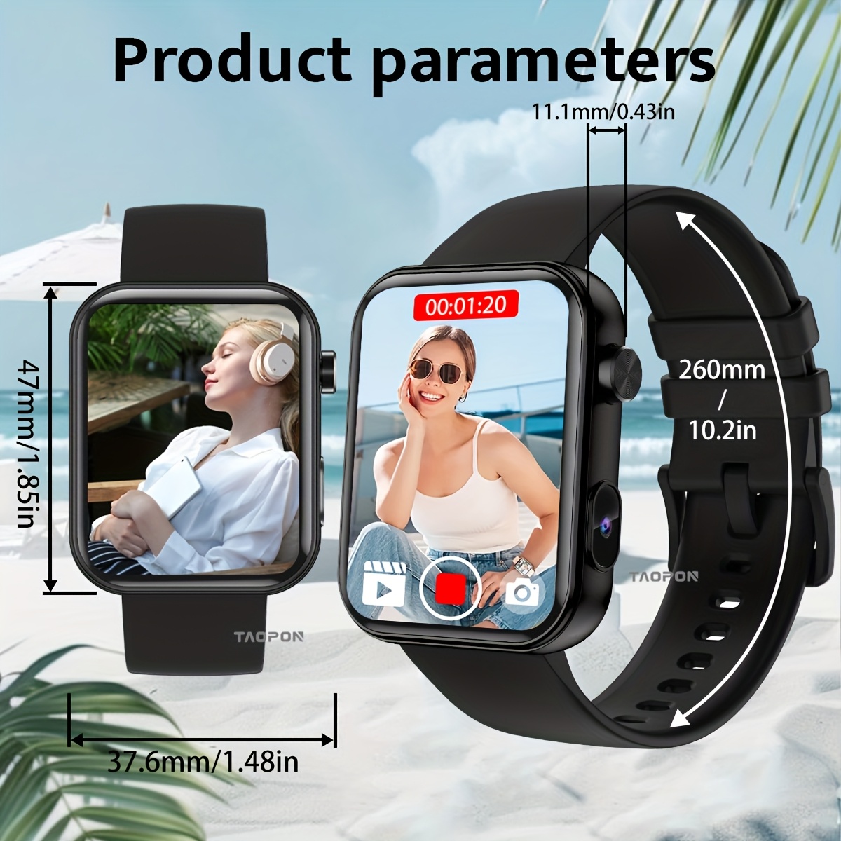 Les montres intelligentes TAOPON pour hommes et femmes sont livrées avec des fonctionnalités telles que la photographie, l'enregistrement audio et la vidéo, équipées d'une caméra intégrée, d'un tracker de fitness de calories et de la surveillance du sommeil. – Image 6