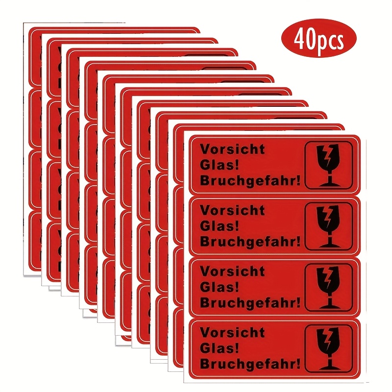 Image of 40 German Fragile Warning Label Stickers, Shipping Labels, 12x4 Cm, Suitable For Moving, Transporting, And Storing On Plastic, Glass, And Metal Surfaces | Glassware Labels | Self-adhesive Labels