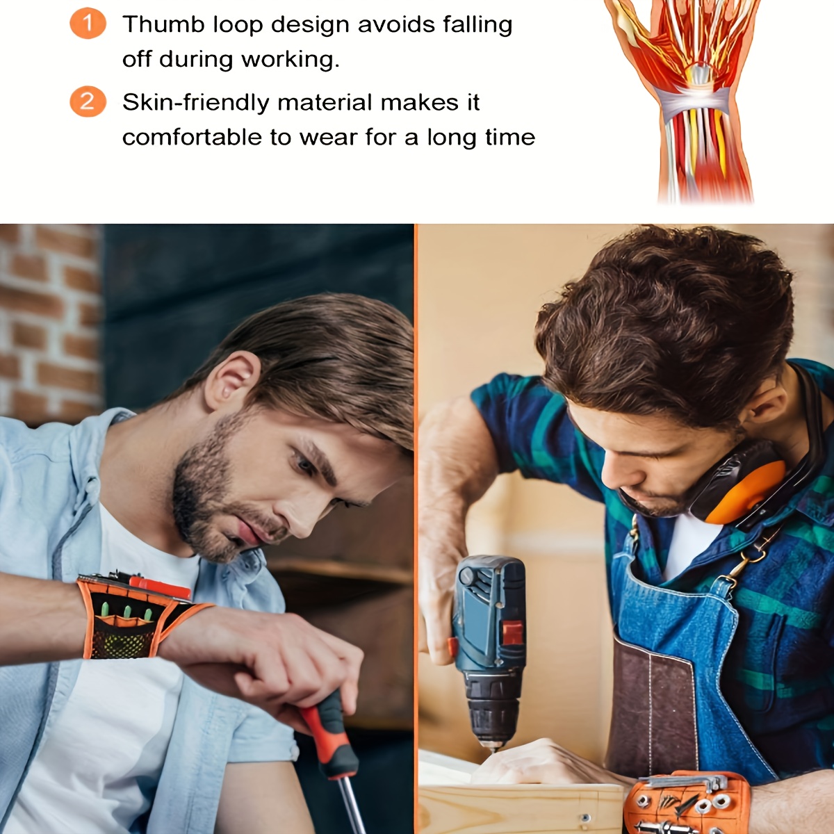 magnetic wrist with magnetic tool holder tool free magnetic attachment heavy duty fabric with electricians diy car repair model building screw nail bit storage wrist tool free compatible with blue coded Product details 4