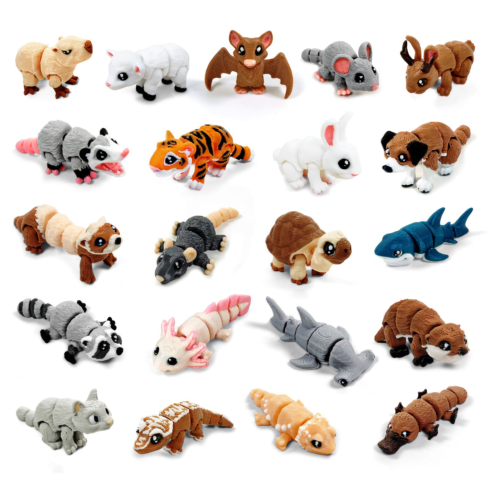 21pcs Mini 3d Printed Animal Statues - Movable Joints Realistic Collectible Figurines Set For Adults, Home Office Desk Decoration & Display(0.9-2.0inch)