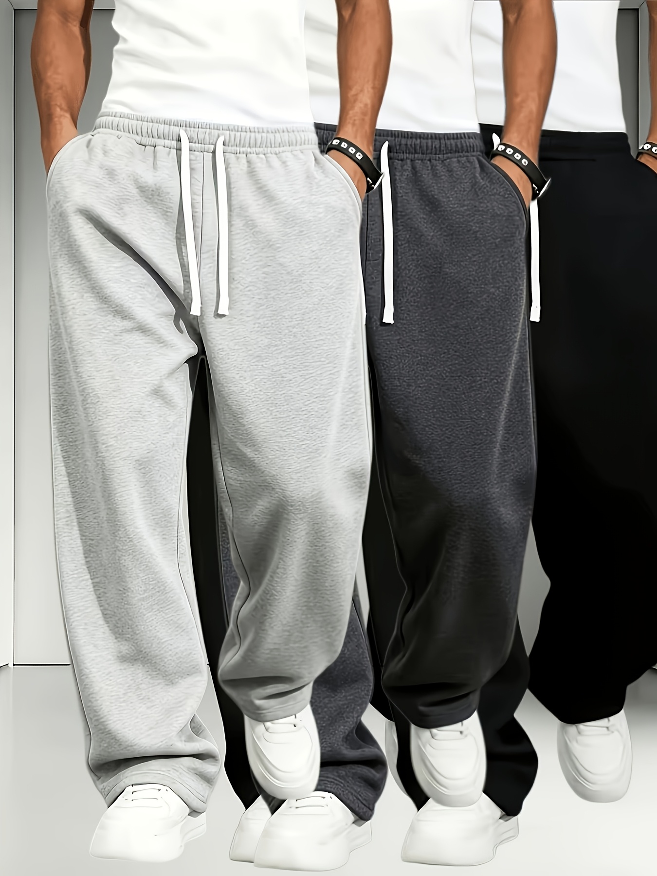 mens thermal jogger pants with oversized side pockets adjustable waist straight trousers suitable for   fall outdoor sports gym machine washable athletic wear ideal gift for  