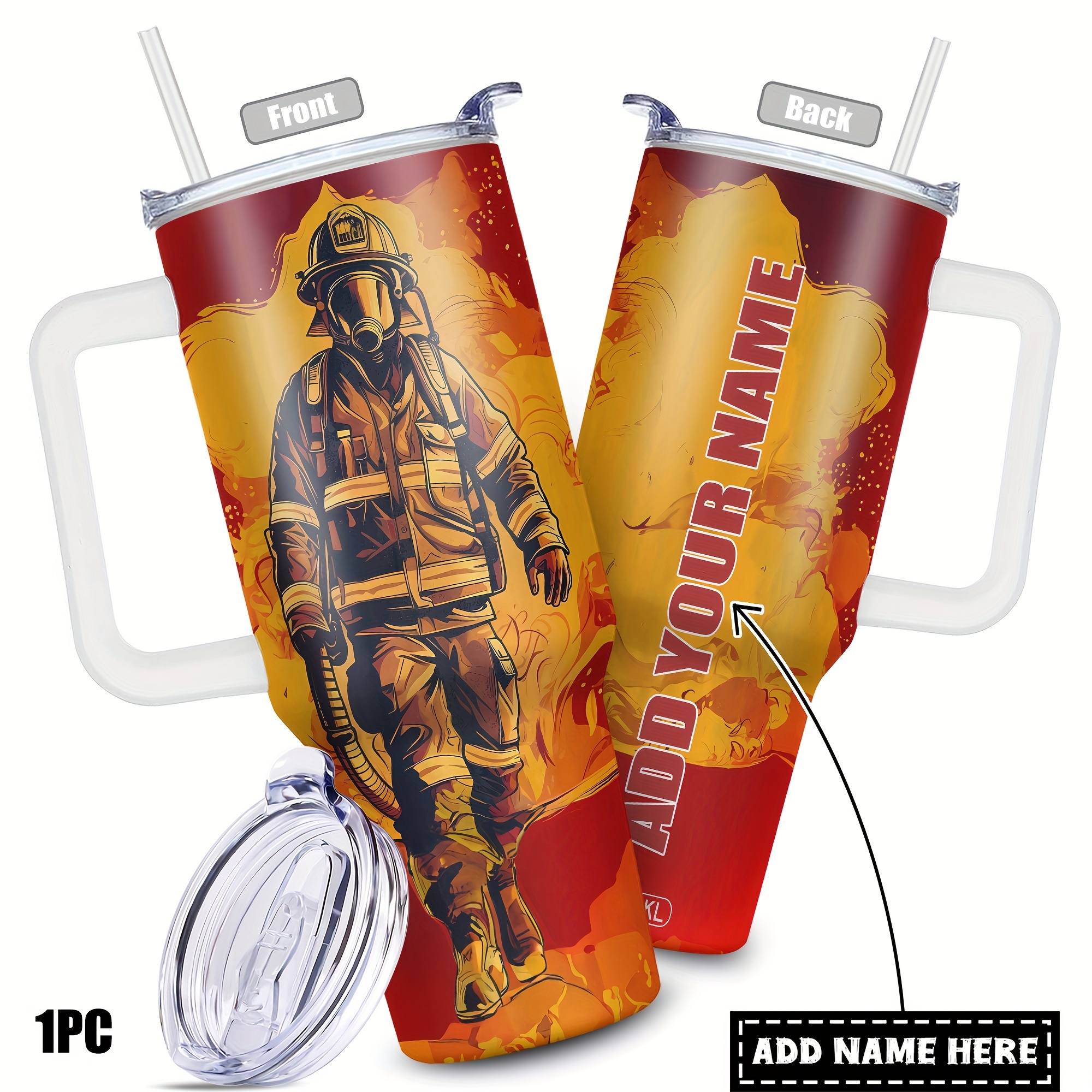 

Custom 40oz Firefighter-themed - Personalize Or Text, Birthdays & Holidays, Metal Travel Mug With Lid, Bpa-free, Ideal Gift For Men, Women, Teachers, Coworkers