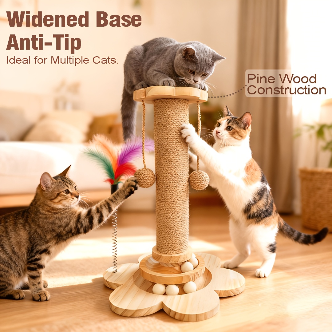 TEMU Vertical Cat Tree And Climbing Tower Made Of Solid Wood And Sisal - A Durable Scratching Post For Cats, Ideal For Kittens And Adult Cats, Space- Design