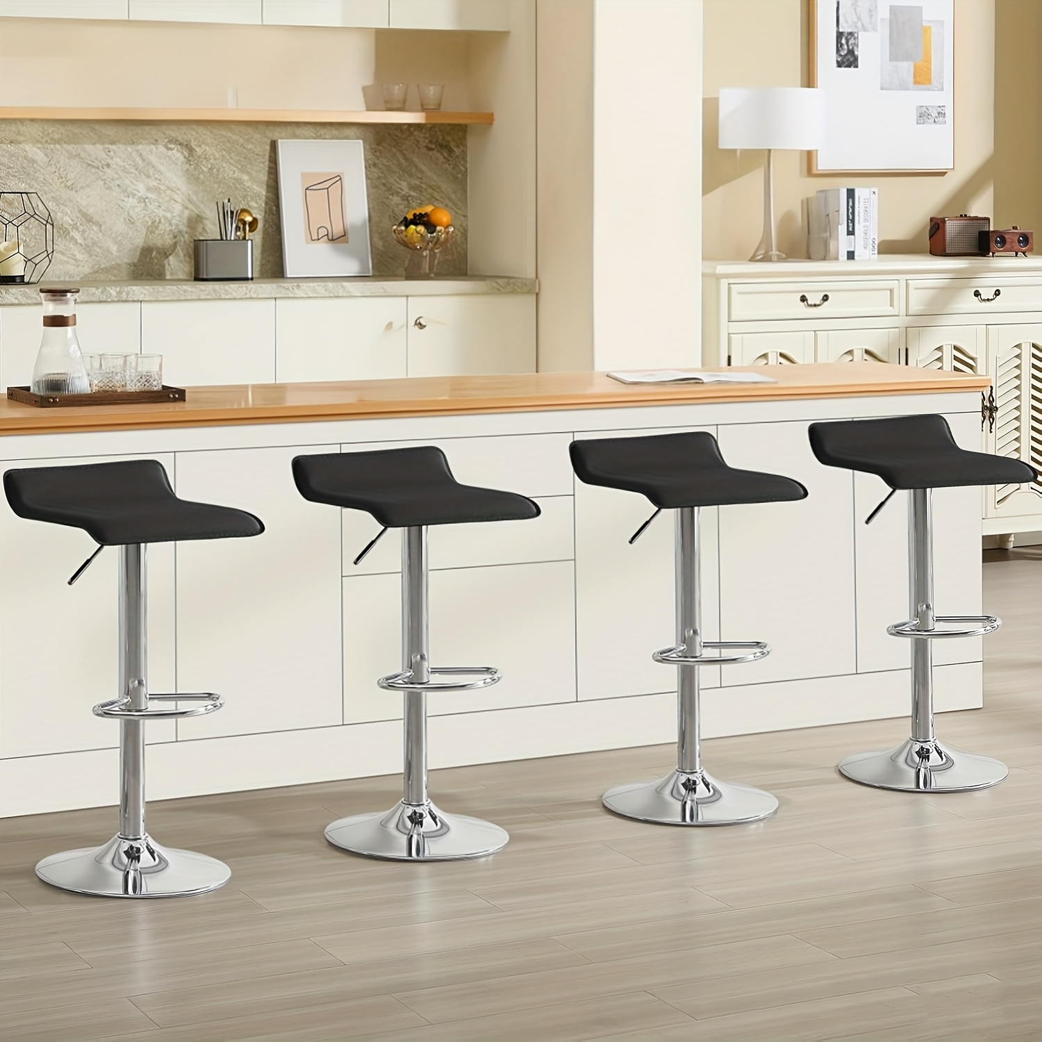 4pcs Bar Stools, Bistro Stools, Design Stools, Counter Stools, Height Adjustable, Chrome Plated Steel, Faux Leather, For Kitchen, Bar, Cafe