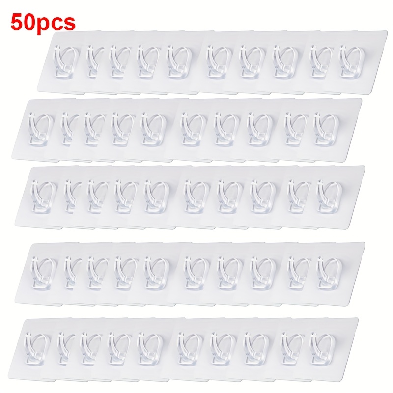 50pcs Transparent Self-adhesive Hooks - , Heavy Duty Wall & Door Hangers For Kitchen And Bathroom Organization, Utility Hooks