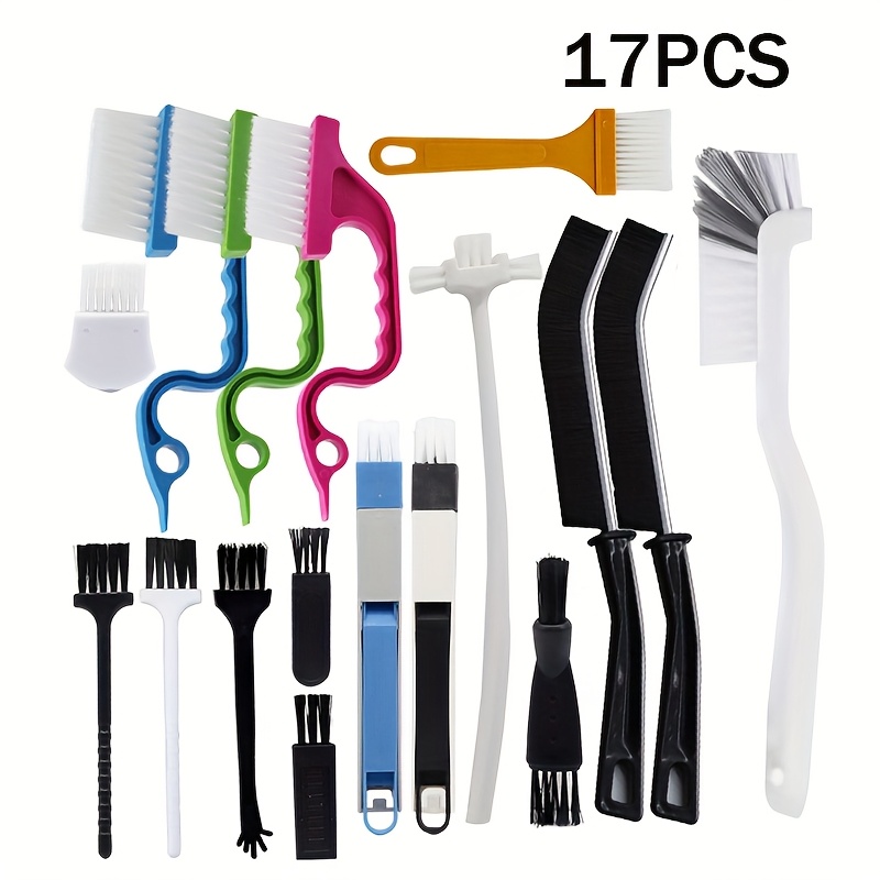 E-shop Ein Set aus 17 Reinigungsbürsten für Zuhause, inklusive Türspaltbürste, Nutreinigungsbürste, Staubwedel für kleine Gegenstände und kleine