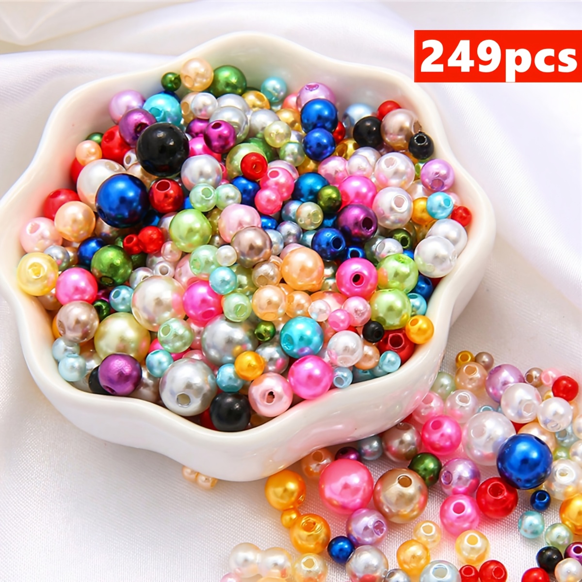 TEMU Lot de 249 perles acryliques multicolores avec trous (3 mm) - Perles rondes de loisirs créatifs à code couleur pour fabrication de bijoux DIY,