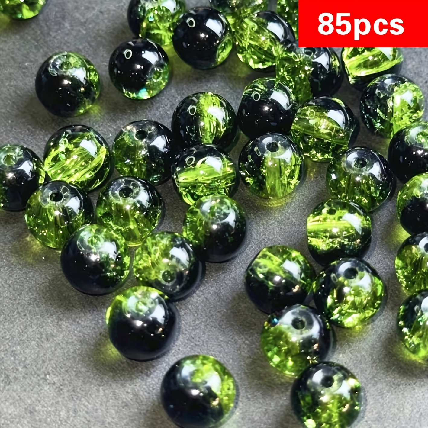 TEMU 85pcs - Perles de verre craquelé dégradé noir et vert de 8 mm et assortiments de perles, adaptées à la fabrication de perles de matériaux de