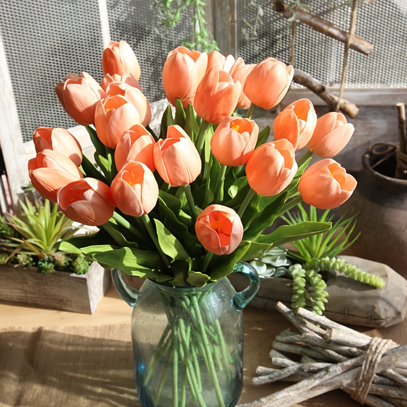 

5/12pcs Artificial Tulips - Realistic Orange Plastic Flowers For Diy Wedding, Party, Garden, And Home Decor - Living Room, Bedroom, Dining Table, Or Office