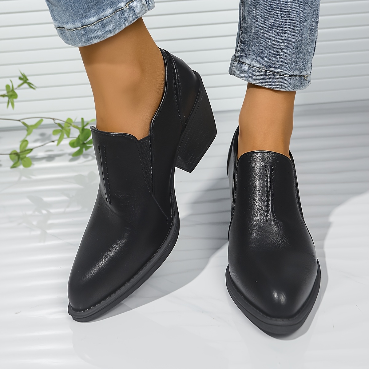 

Women's Retro High Heels - Pointed Toe, Slip-on, Solid Color Pu Cover Pumps With And Fabric Insole For All , Autumn Winter, Large Size