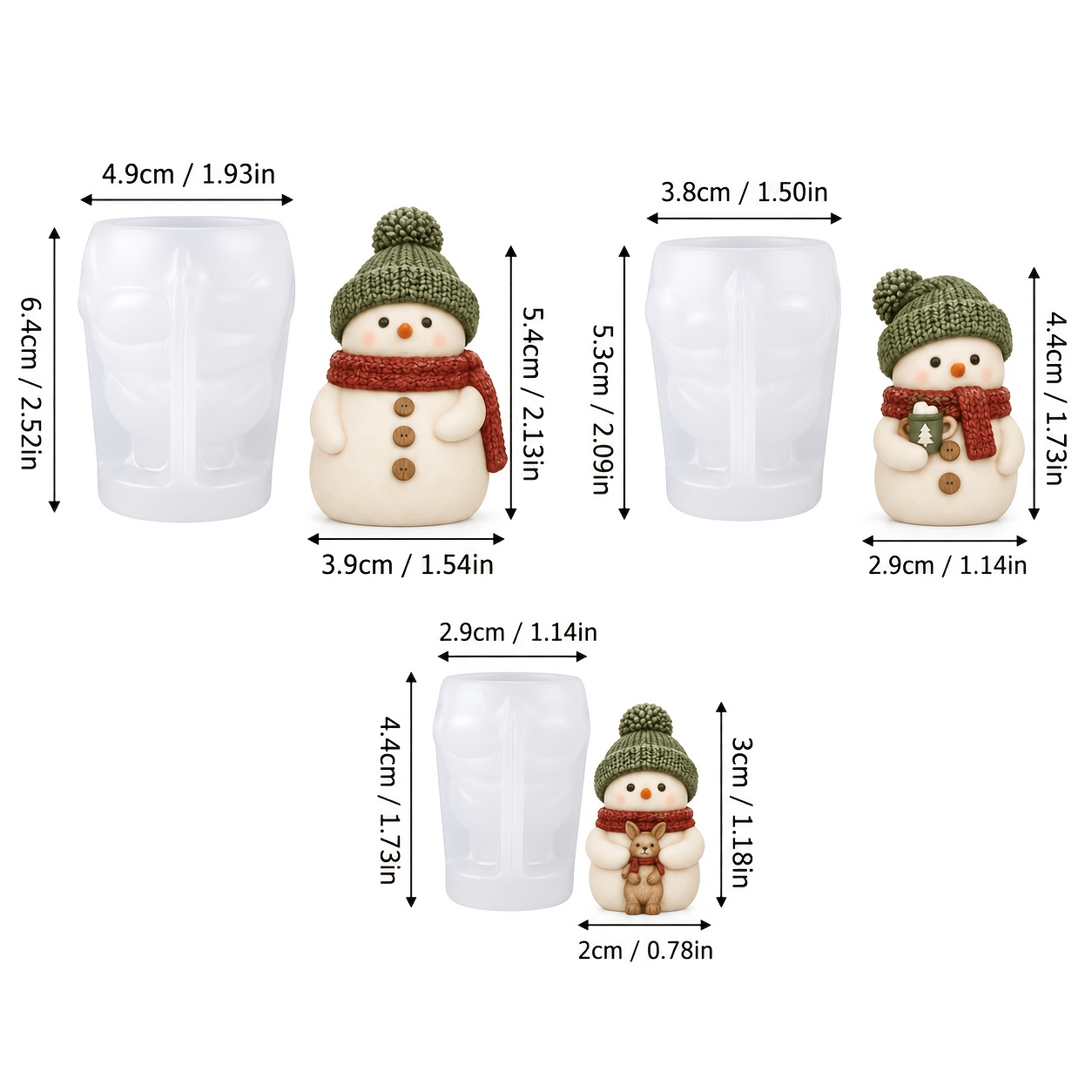 TEMU 3pcs Christmas Snowman Silicone Mold Flexible Easy Demold Knitted Beanie Snowman Family Mold For Candle Resin Casting Holiday Decor