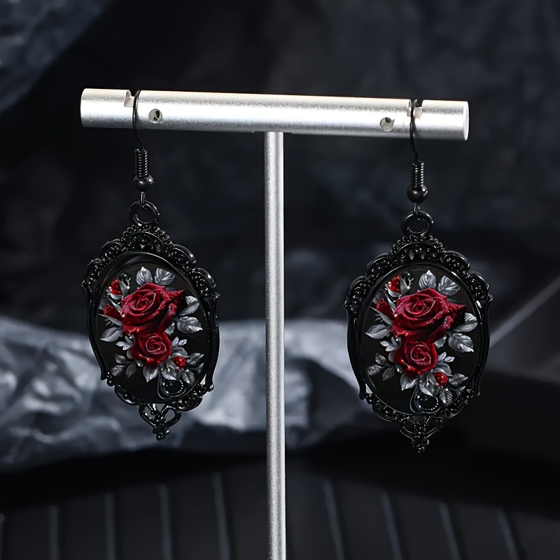 

Vintage-inspired Pattern Black Dangle Earrings For Women - Glass & Alloy, Or Parties.