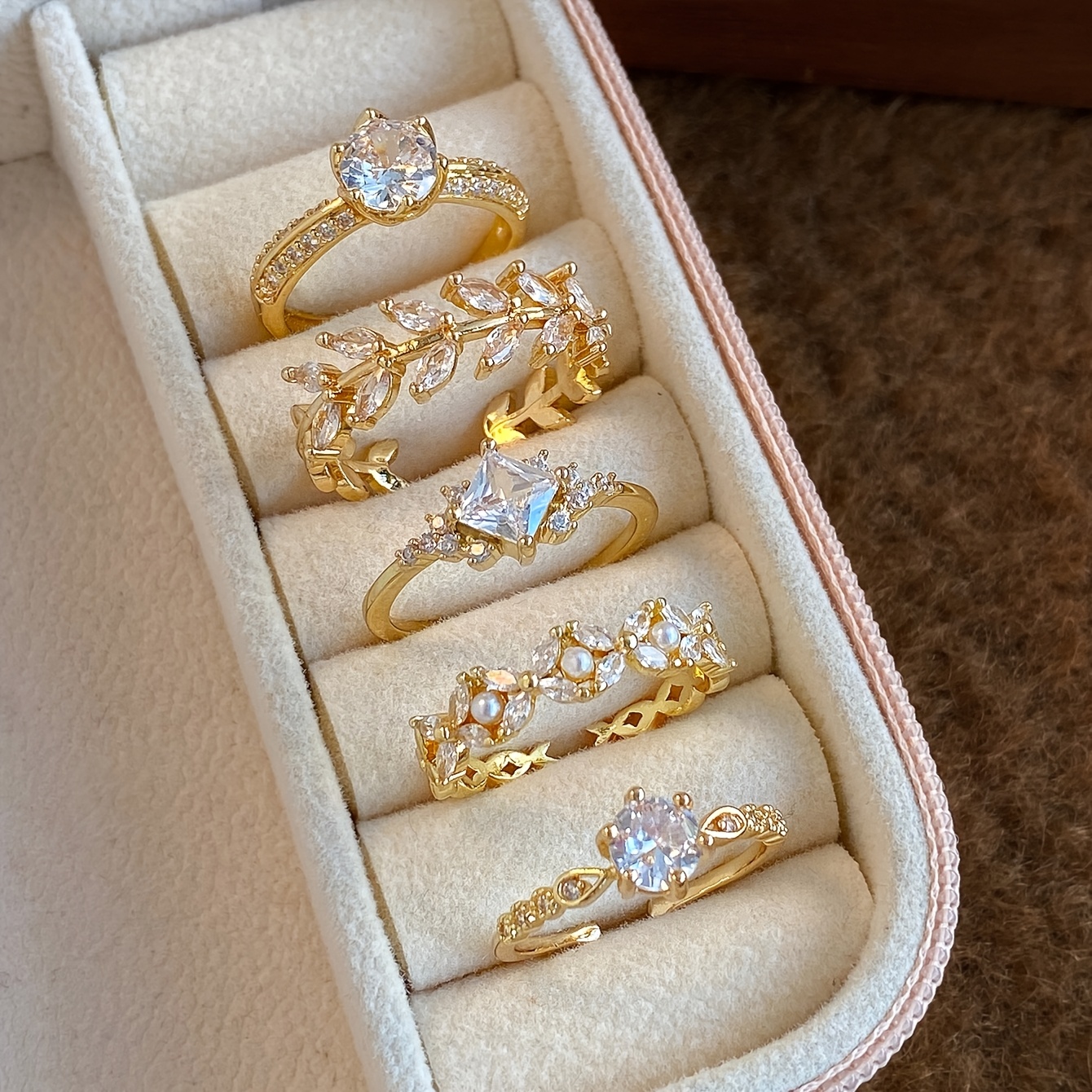 TEMU Ensemble de 5 bagues ouvertes en cuivre pour mariée et dames, style français , artificielles, en , de luxe léger, élégantes, exquises, haut de