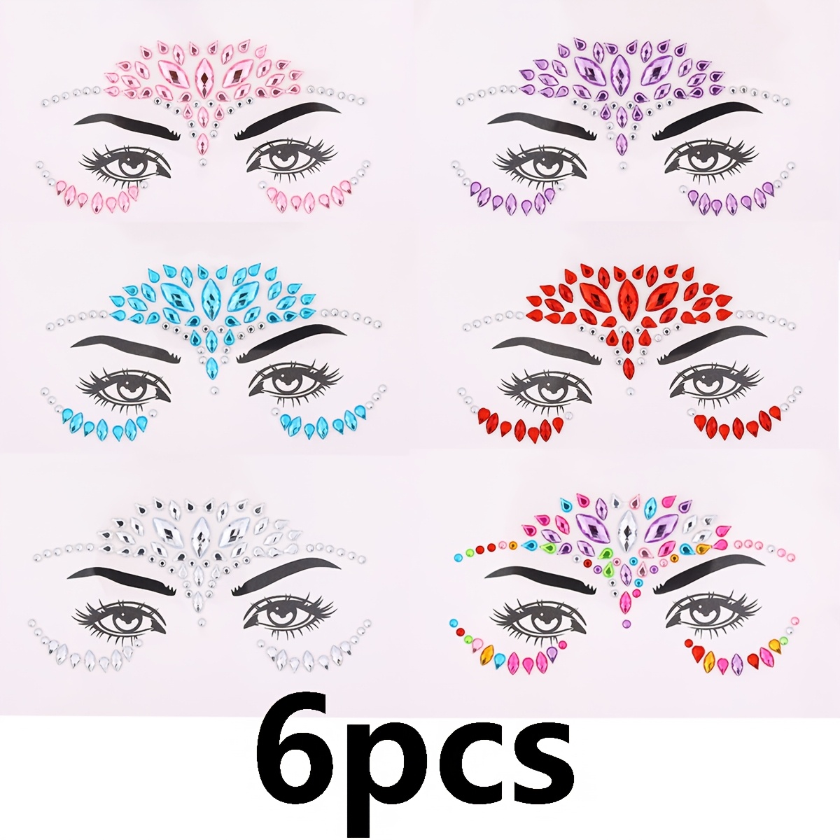 TEMU 6pcs Face Diy Decals Eyebrow Center Decorative Patches Facial Accessories Eye Makeup Rhinestone Tear Drop Decorations