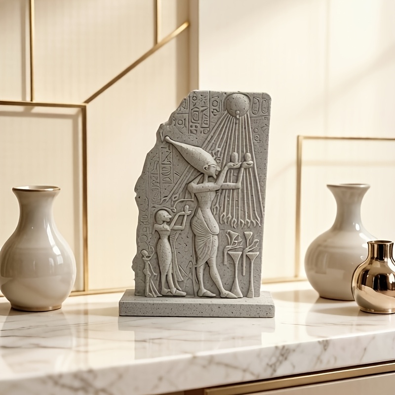 TEMU Collectible Figurines [replicating Ancient Egypt] Style Akhenaten And God Relief Ornaments Home Decor Art For Halloween Thanksgiving Christmas